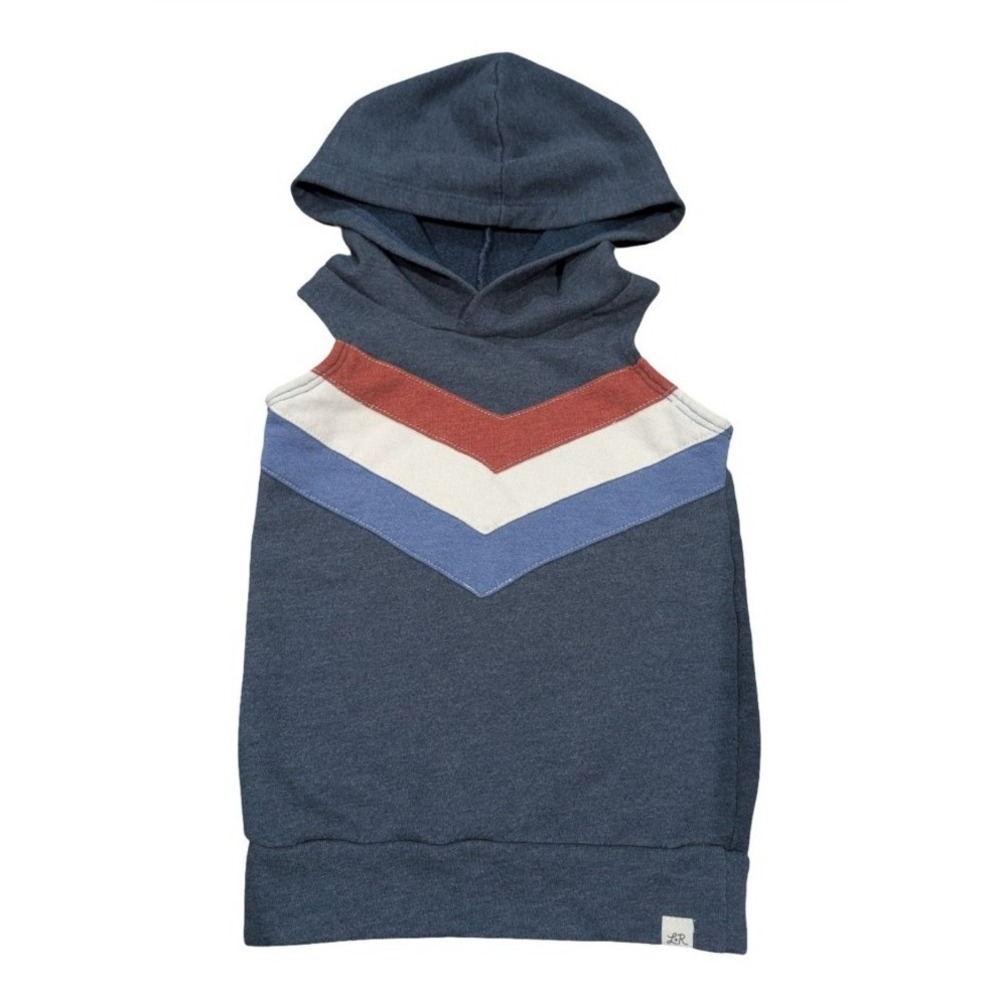 Lulu + Roo Handmade Sleeveless Hoodie 5/6 Chevron Blue USA Boutique